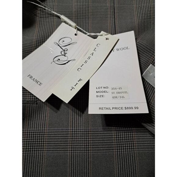 New 40R L&S France St Emanuel Classic Fit Grey Suit Jacket Coat and Vest NWT - Picture 3 of 11